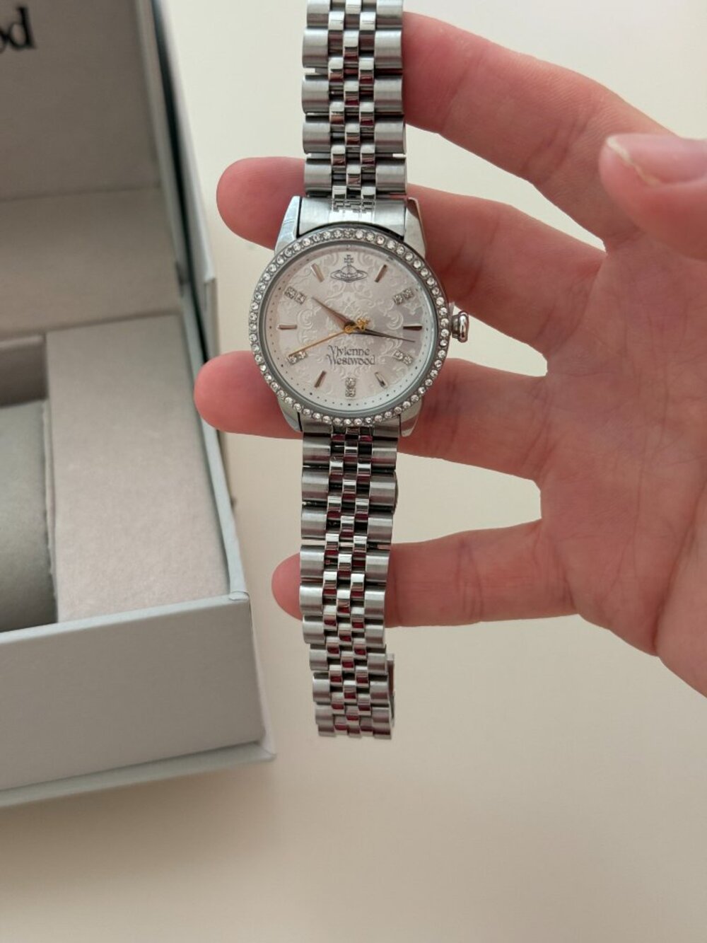 Vivienne Westwood Time Machine Silver Crystal Orb Watch + Box